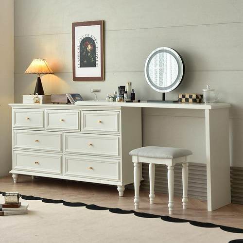 式古实木斗柜梳ANA妆台美一复体床尾卧室经黑色法式化典妆桌收纳