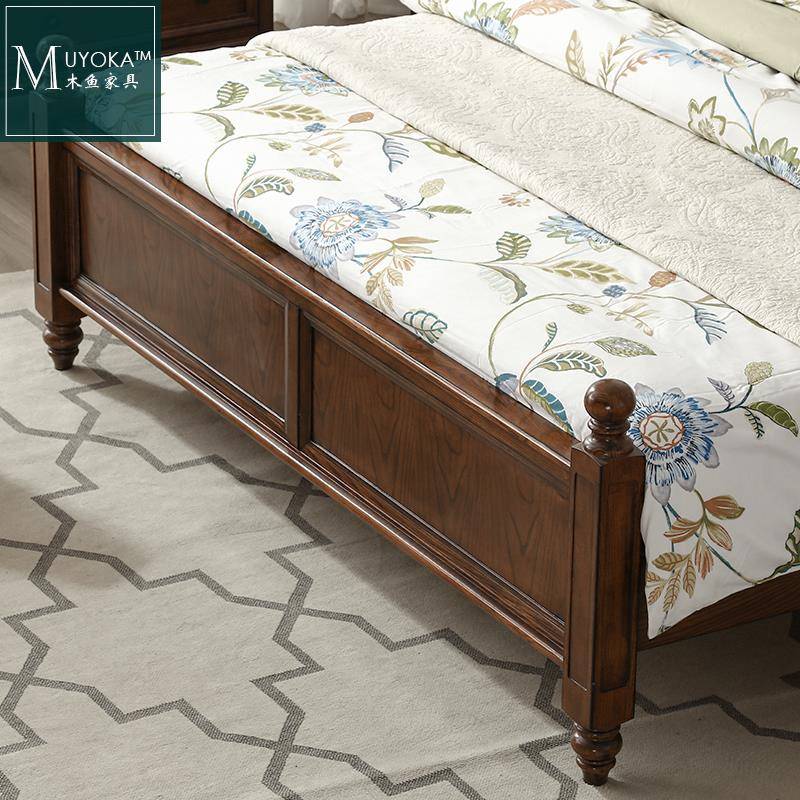 新款木鱼具美式村木双人F766M67S床乡1.8米胡实桃色卧室白蜡木美