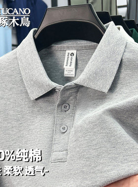 【100%纯棉】啄木鸟男士短袖polo衫宽松休闲爸爸2026年新款t恤男