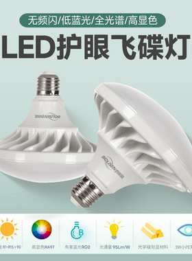 LED工厂仓库顶棚全光谱高显3500K5000K摄影对色护眼E27B22飞碟灯