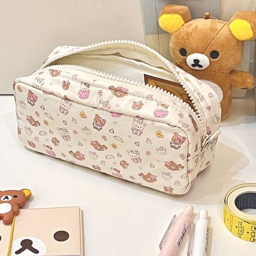 原创可爱轻松熊卡通印花小方笔袋