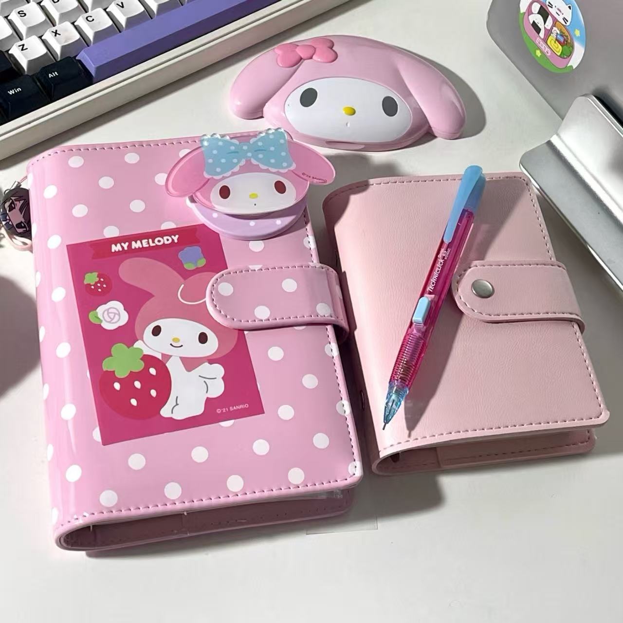 ns风粉色波点A6可拆卸活页手账本