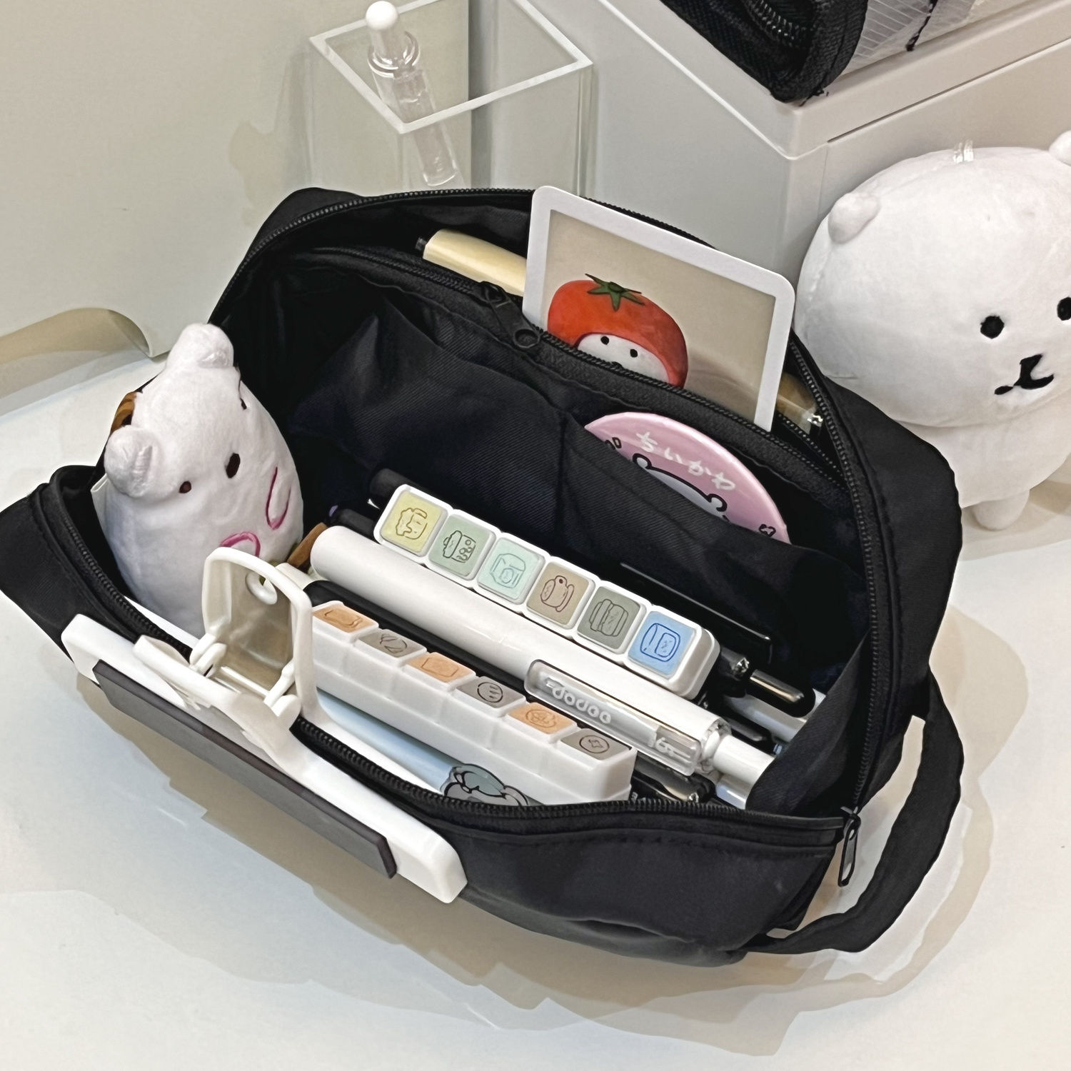 ins学生黑色耐用多功能尼龙笔袋