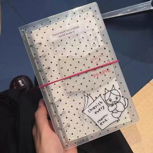 简约波点猫咪A6斜纹pvc手帐本韩版 高颜值可拆卸活页日记笔记本子