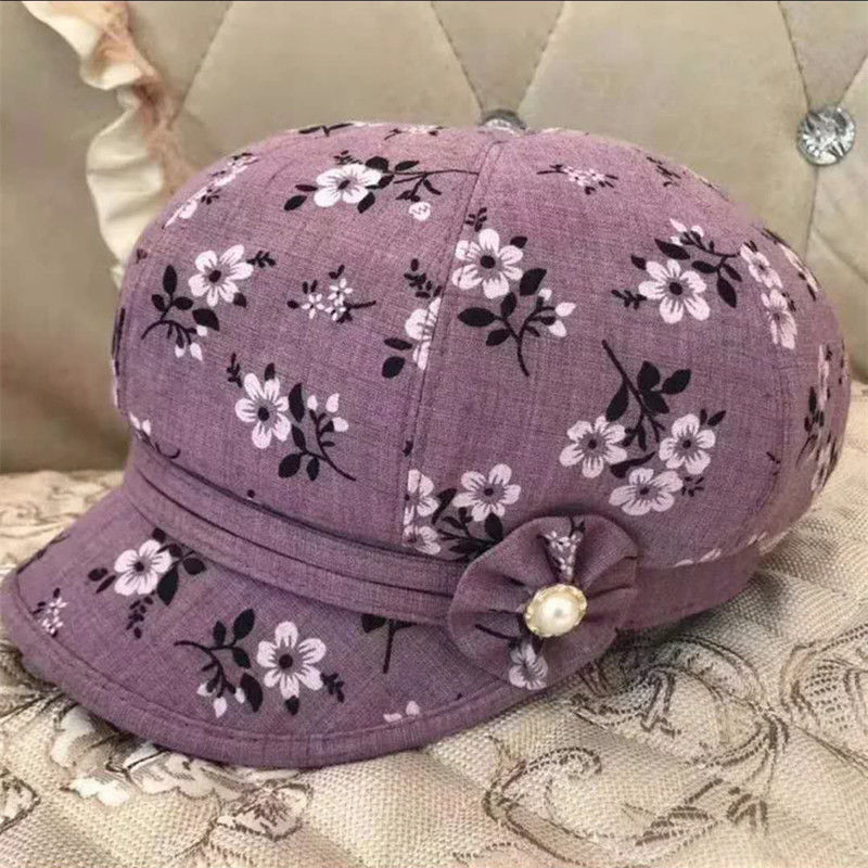 新款妈妈帽子2024女春秋中老年八角帽印花50-60老太太奶奶婆婆帽