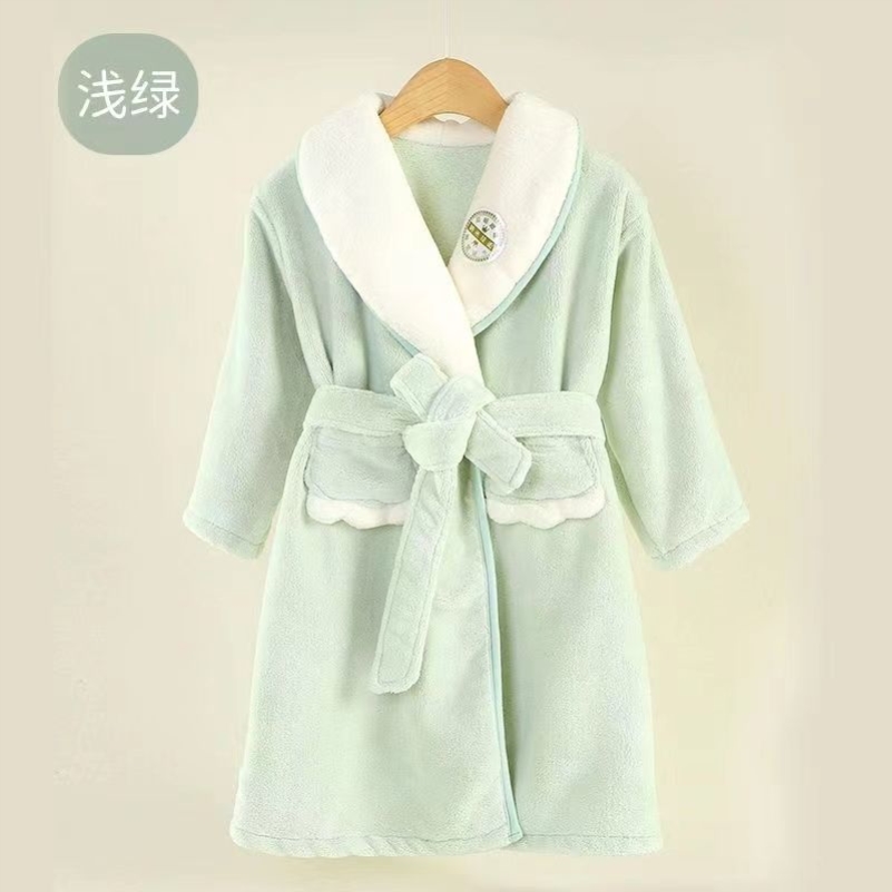 儿童浴袍春秋冬加厚珊瑚绒柔软洗澡吸水速干浴衣中大童男女同款