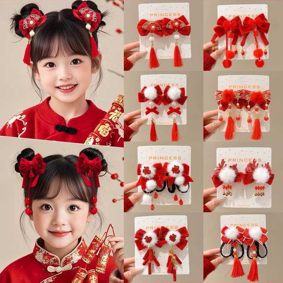 新款新年发饰儿童头饰古风汉服中国风假发蝴蝶结不伤发发夹女孩