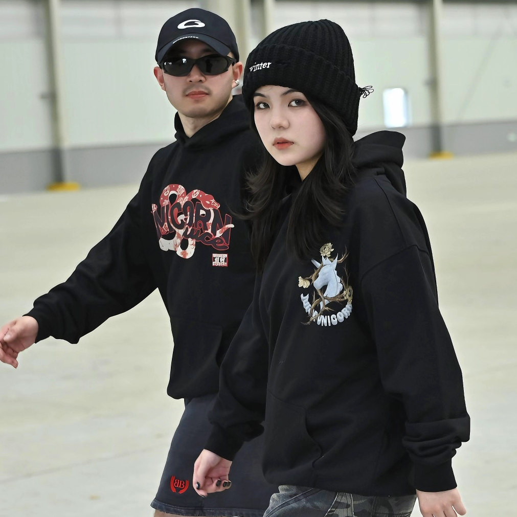 JuiceUnicorn原创荆棘大理石帽衫男女情侣国潮潮牌重磅兜帽卫衣