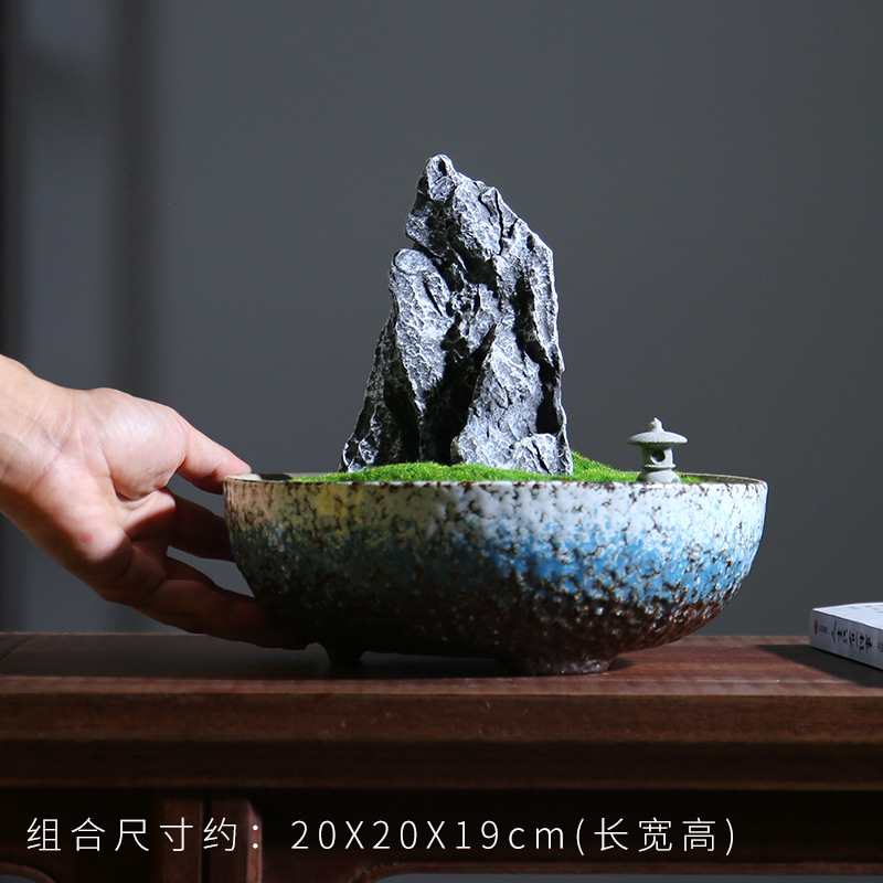 创意假山石头微景观盆景禅意摆件博古架电视柜酒店软装桌面装饰品