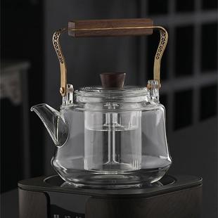 高硼硅透明玻璃大容量木把提梁壶家用蒸煮泡茶壶可电陶炉煮茶壶