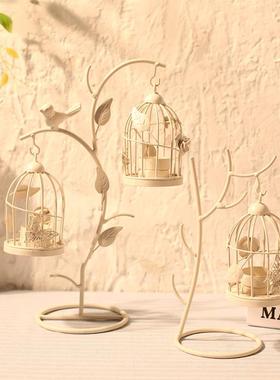 跨境欧式烛台摆件树枝鸟笼烛台家居婚庆装饰品铁艺创意烛台摆件