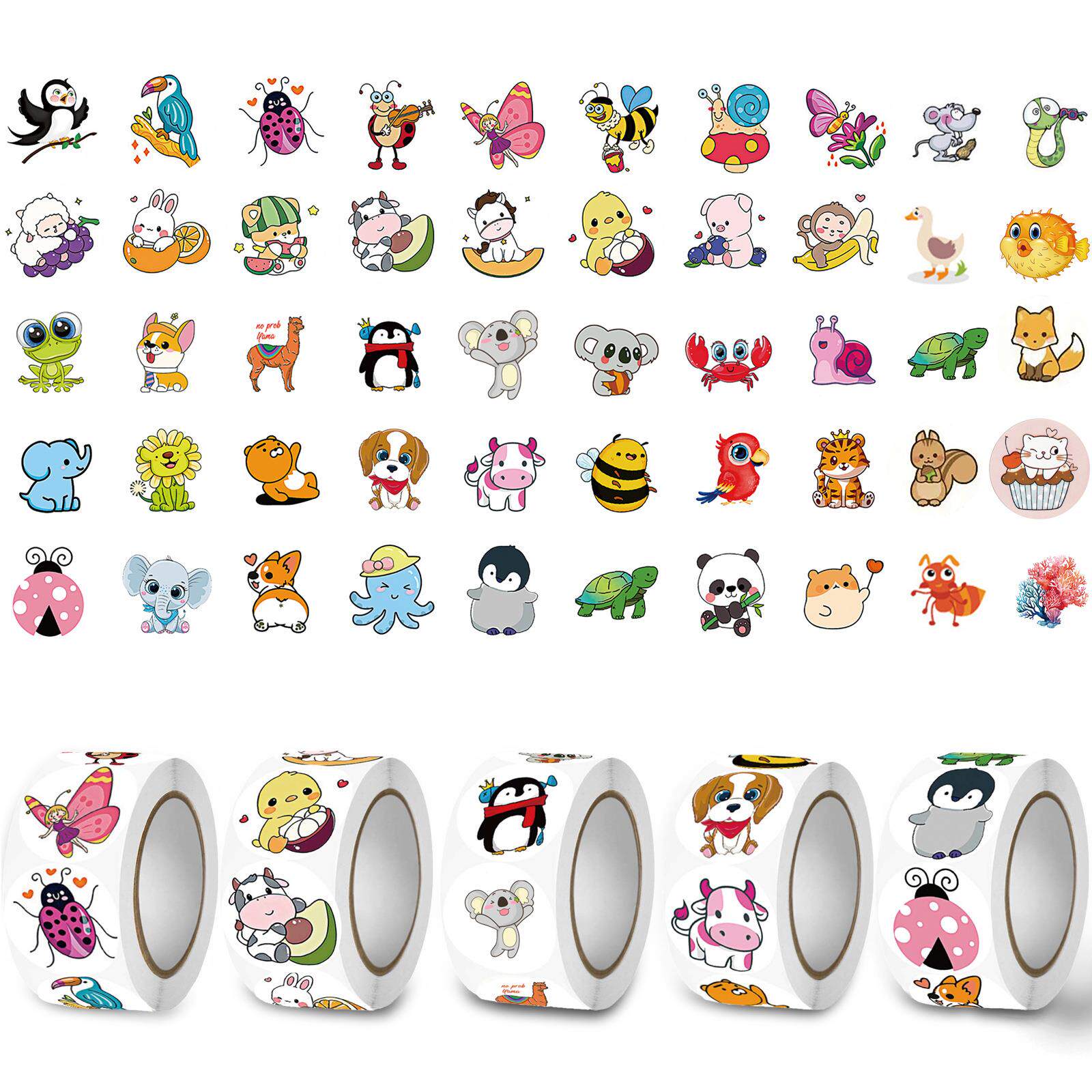 1000PCS,1英寸，可爱贴纸，动物贴纸，学校奖励标签贴纸