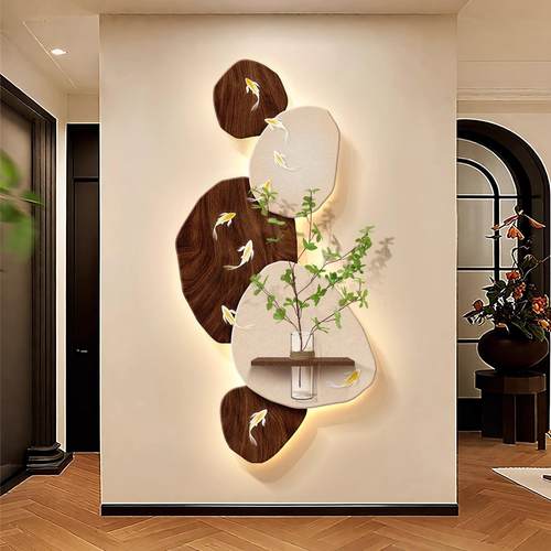 石来运转玄关装饰画寓意好的水培绿植走廊挂画入户正对门LED灯画