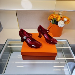 范戈希跟7CM牛皮羊皮方头复古单鞋 买1赠3 真皮百搭玛丽珍鞋