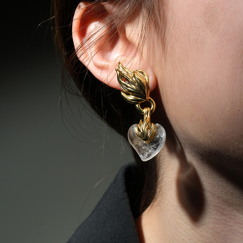 Goossens爱心透明水晶耳夹