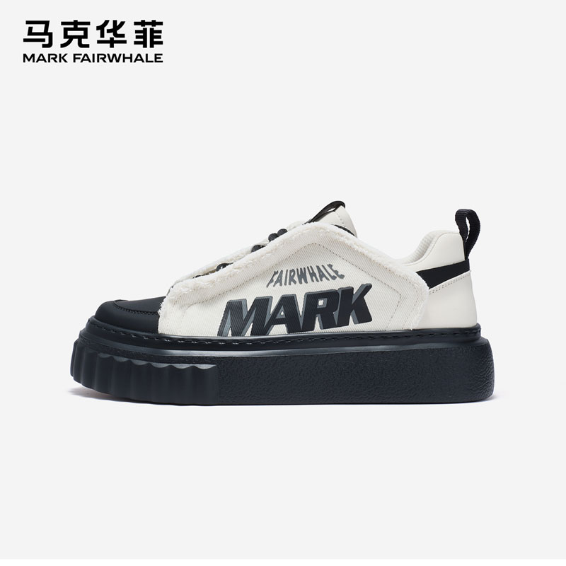 马克华菲男鞋冬季新款休闲百搭透气帆布板鞋男厚底增高潮流鞋子男