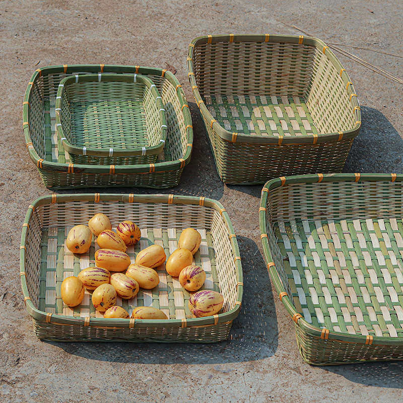 新疆包邮竹编长方形竹筐家用餐厅超市果盘筐簸箩收纳篮筐菜篮托盘