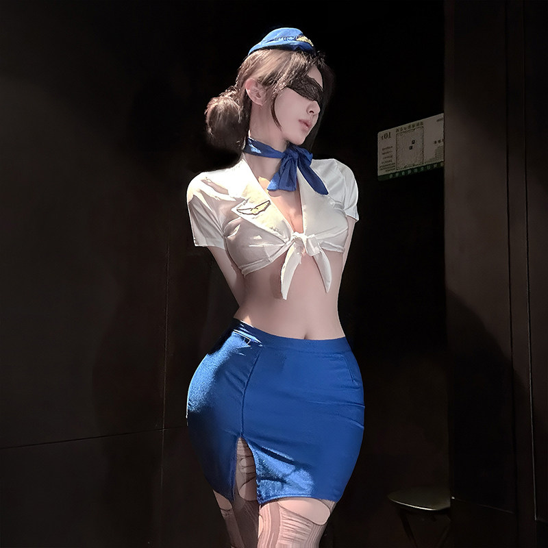 性感空姐抹胸上衣女短款修身包臀裙制服套装角色扮演纯欲情调内衣