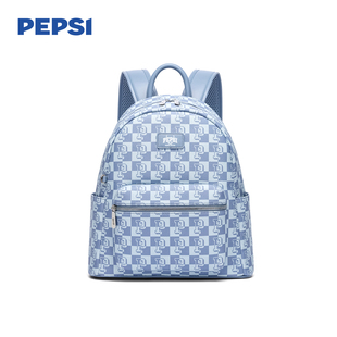 Pepsi/百事新款双肩包男女棋盘格印花时尚大容量商务通勤出游背包