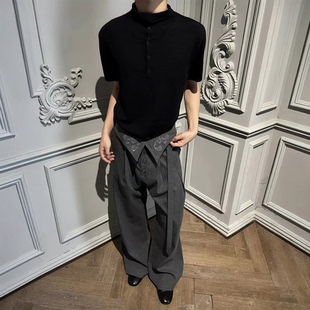 UniForm 禅宗打褶刺绣条纹剑道西裤宫廷风排扣直筒微喇垂感休闲裤