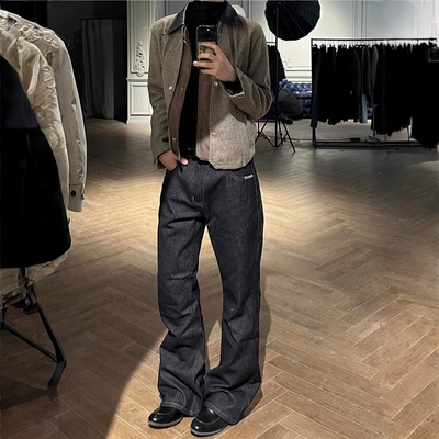 手缝线13.5盎司原牛微喇牛仔裤