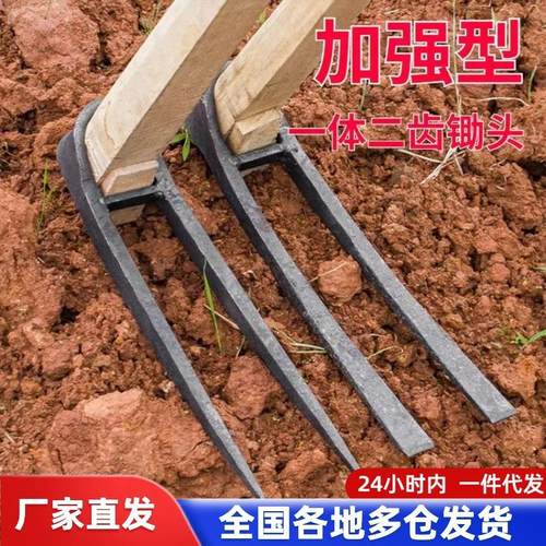 二齿锄头园艺园林种花除草松土种菜土耙子农具锻打