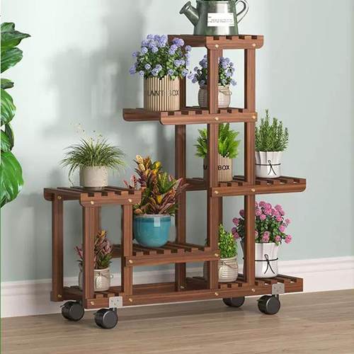 室内外实木质花架子阳台客厅碳化防腐绿萝多肉植物置物架落地多层