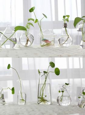 手工玻璃花瓶创意客厅摆件插花透明水培花器家居园艺装饰