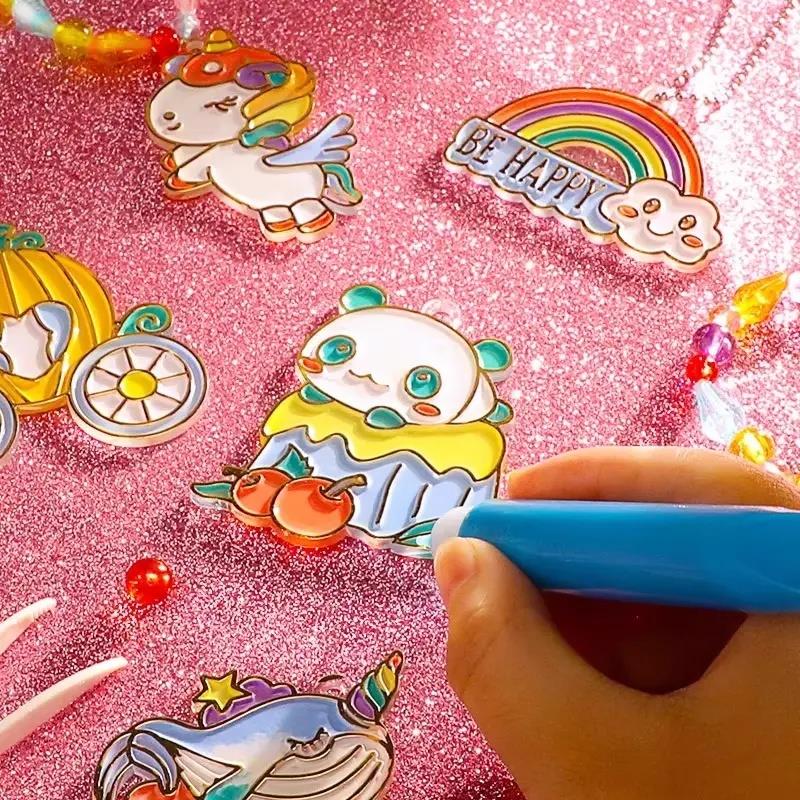 免烤胶画儿童手工diy伦女孩玩具6堡水晶冰冰胶涂色挂件沙画彩砂