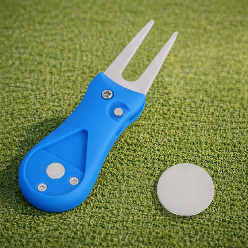 新款高尔夫果岭叉草坪修复工具带磁性马克可折叠GOLF不锈钢修复叉