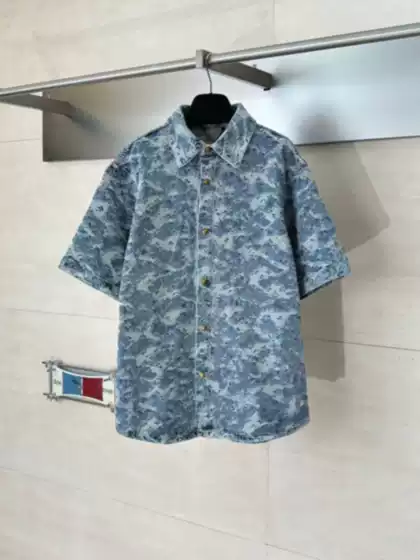 European-Style New High-Quality Camouflage All-Over Jacquard Short-Sleeved Denim Jacket Shirt Loose Casual Trendy Shirt