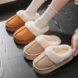 4.5CM加厚秋冬棉拖鞋美拉德居家踩屎感加绒毛拖加厚棉拖鞋