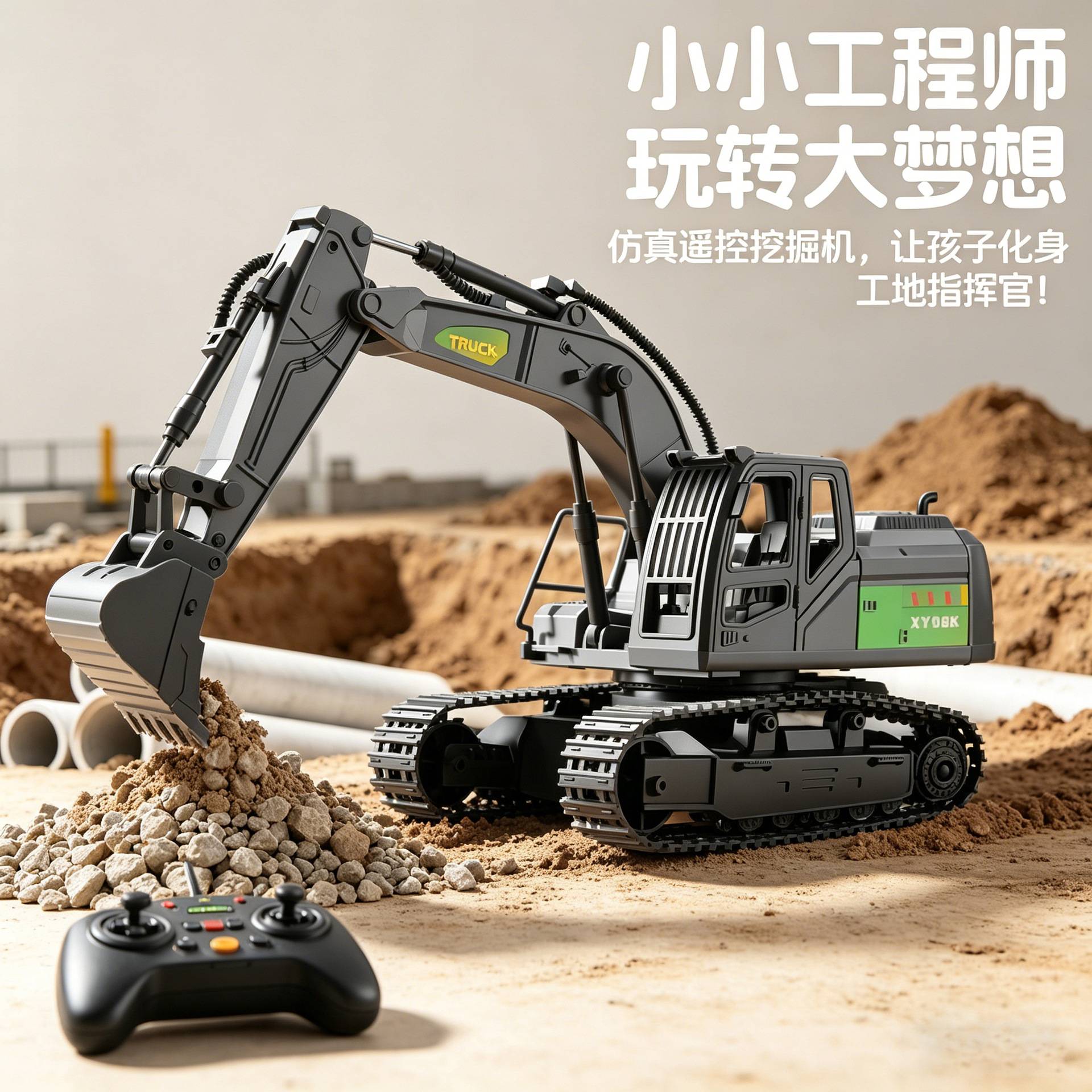 超大号合金遥控挖掘机玩具电动
