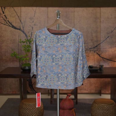 【锦衣华服】新中式国风香云纱圆领刻花不规则小上衣宝相花