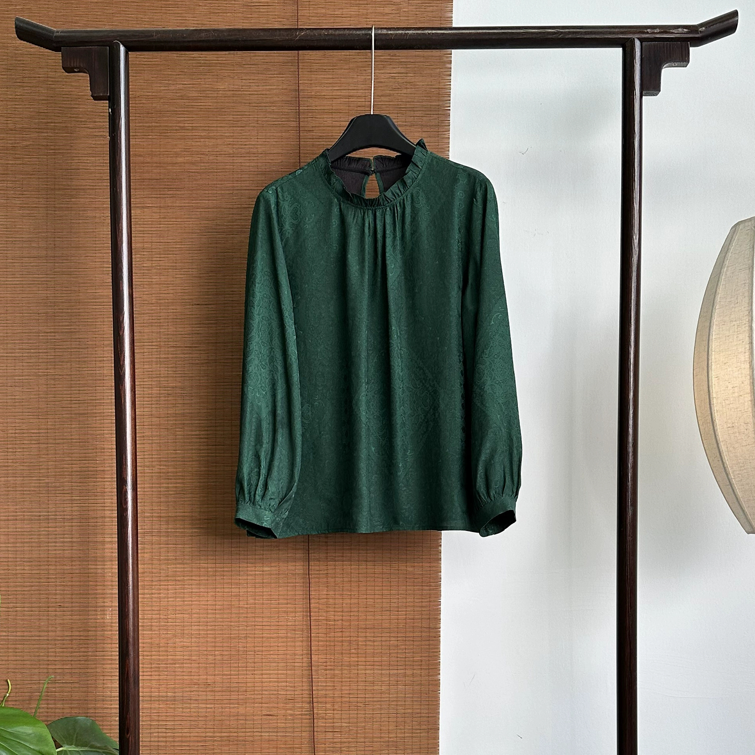 【墨韵清风】新中式国风香云纱提花花边立领泡泡长袖国潮小上衣