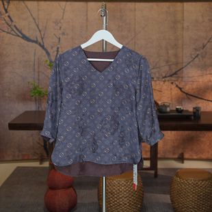 【云中锦书】双面穿新中式国风香云纱提花老料V领刻花老钱风上衣