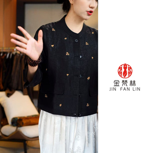 【采桑子】重磅桑蚕丝龟纹老料外套圆领刺绣中式国风中年妈妈装