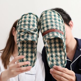 德国进口秋冬四季 静音木地板室内家用 情侣款 包脚防滑颗粒布底拖鞋