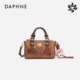 达芙妮麂皮波士顿包女2025新款 复古学生单肩斜跨通勤手提保龄球包