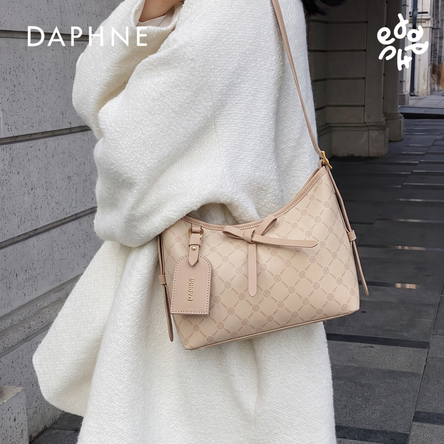 Daphne/达芙妮复古老花新款hobo时尚休闲单肩包轻便百搭腋下女包