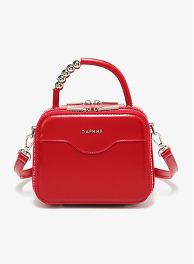 Daphne/达芙妮小方包女红色女包2024休闲盒子包单肩斜挎包10171