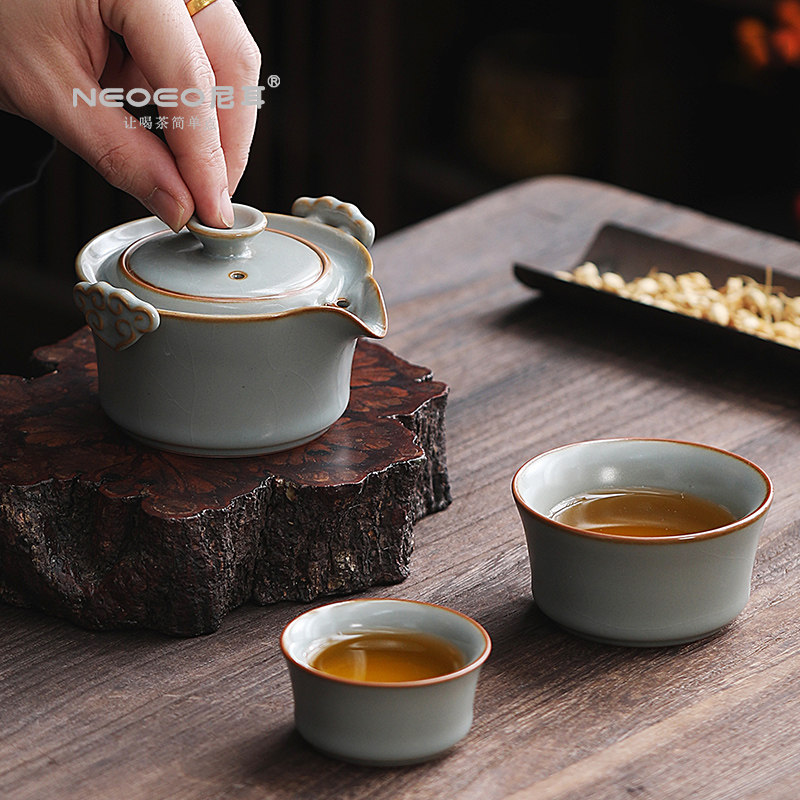 NEOEO尼耳旅行茶具套装便携式汝窑开片可养防烫快客杯一壶二杯