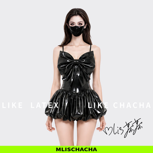MLISCHACHA-mlis茶茶乳胶大蝴蝶结连衣裙定制马来胶片latex时尚