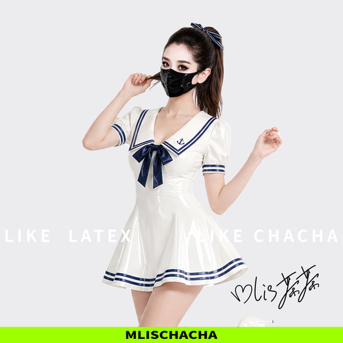 MLISCHACHA-mlis茶茶乳胶水手裙海军风定制马来胶片latex时尚