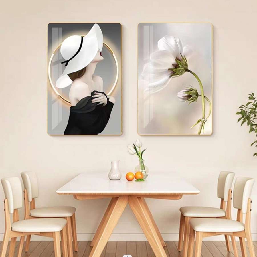 P05轻奢时尚美女双联晶瓷装饰画客厅卧室餐厅潮流挂画图片
