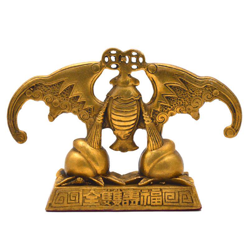 德缘居铜蝙蝠摆件蝙蝠寿桃福寿双全摆件多福多寿福寿多来带底座
