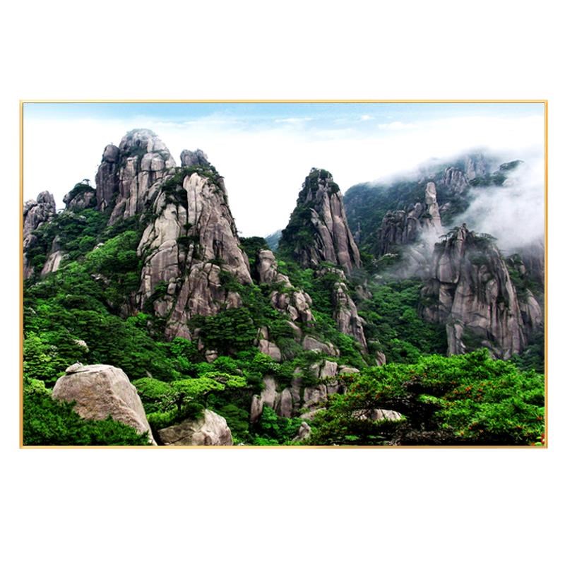 黄山风景画高山大山背有靠山图有山C无水客厅办公室招财挂画只有
