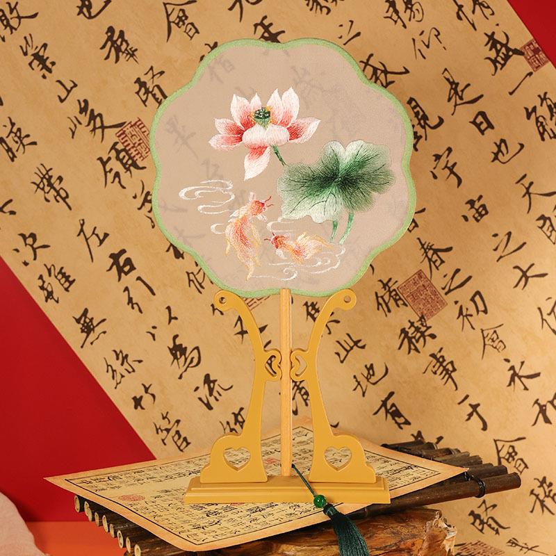 双面刺绣古风圆扇团扇中国风锦鲤荷花鱼跃龙门汉服苏绣舞蹈扇子