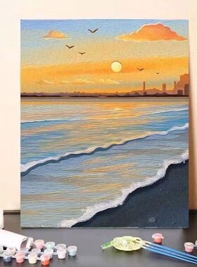 海上生花diy数字油画大海风景手绘填充涂色手工画海滩玫瑰油彩画