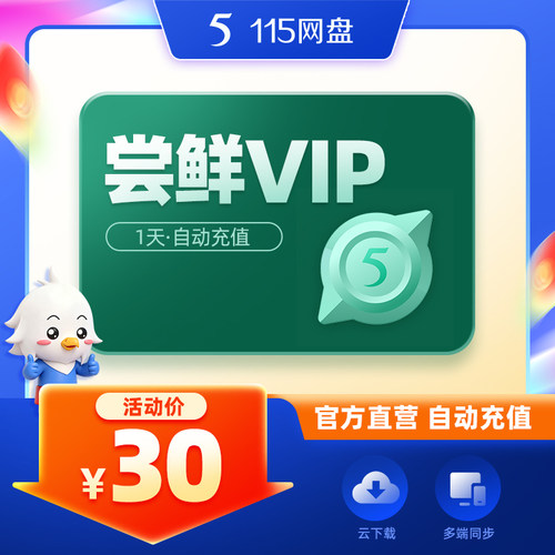 115网盘 1天会员 尝鲜VIP  自动充值到账 专享提速 在线预览